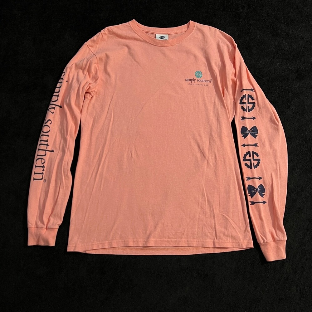 Simply Southern Shirt Women Medium Love Deerly Coral Pink Long Sleeve Cotton